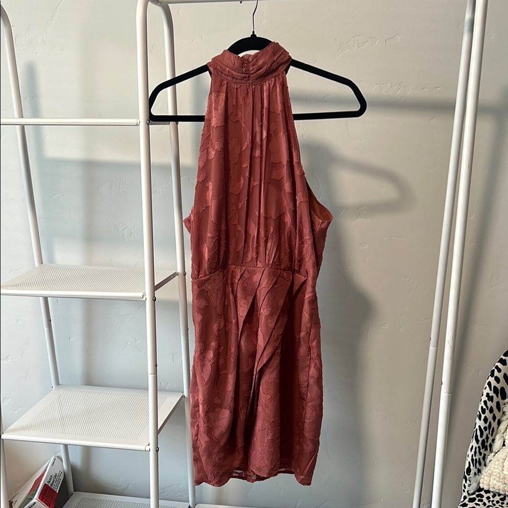 Elegant Halter Neck Dress Mauve Pink